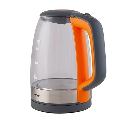 Чайник Centek CT-0065 Orange стекло, 1.7 л, 2200 Вт, LED-подсветка, мерная шкала, защита от включения без воды