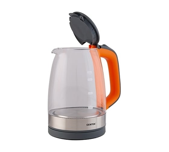 Чайник Centek CT-0065 Orange стекло, 1.7 л, 2200 Вт, LED-подсветка, мерная шкала, защита от включения без воды