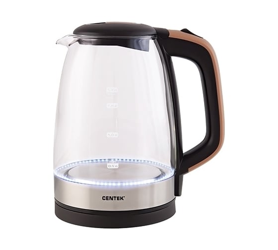 Чайник Centek стекло, 1.7л 2200Вт, LED-подсветка, мерная шкала, защита от вкл б/воды CT-0065 Beige