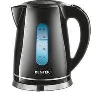 Чайник Centek CT-0043 Black 2 л, 2200 Вт, LED подсветка, стальная отделка базы, хромированный элемент