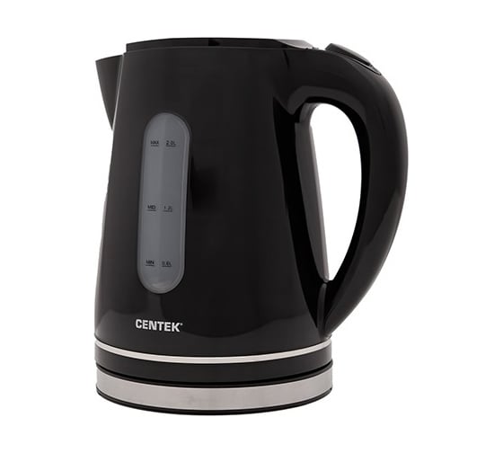 Чайник Centek CT-0043 Black 2 л, 2200 Вт, LED подсветка, стальная отделка базы, хромированный элемент