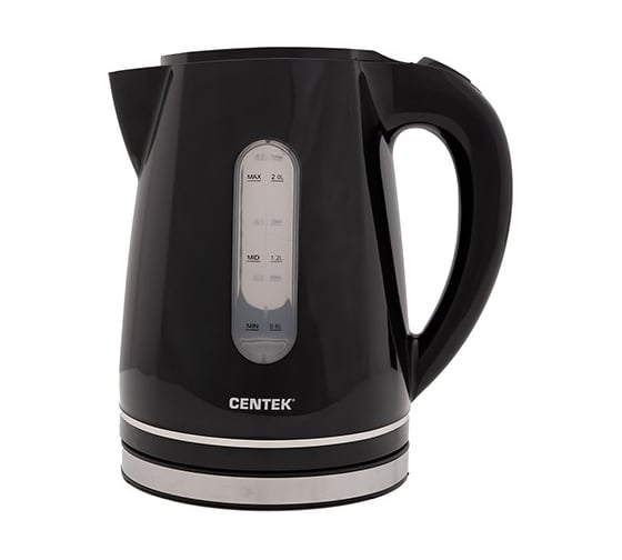 Чайник Centek CT-0043 Black 2 л, 2200 Вт, LED подсветка, стальная отделка базы, хромированный элемент