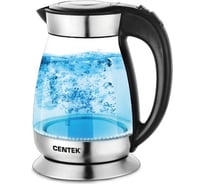 Чайник Centek CT-0055 стекло, 1.8 л, 2200 Вт, LED-подсветка, стальная база, двойная защита