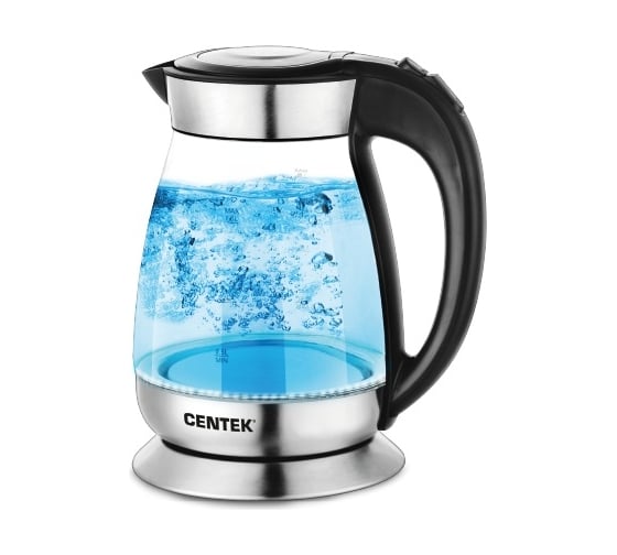 Чайник Centek CT-0055 стекло, 1.8 л, 2200 Вт, LED-подсветка, стальная база, двойная защита