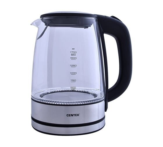Чайник Centek стекло 1.7л, 2200Вт, внутр. LED подсветка,защита от вкл б/воды CT-0030 1