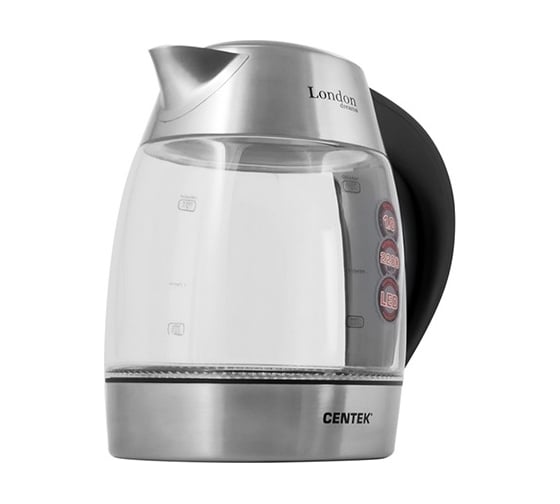 Чайник Centek London стекло, 1.8 л, 2200 Вт, LED-подсветка, отделка нержавеющая сталь  CT-0059