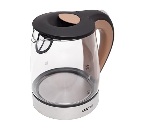 Чайник Centek CT-0047 стекло, 1.2 л, 2200 Вт, высокопрочное стекло, отделка нержавеющая сталь
