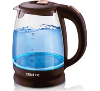 Чайник Centek CT-1069 шоколад и бронза, стекло, 2 л, 2200 Вт, внутренняя LED подсветка, защита от включения без воды