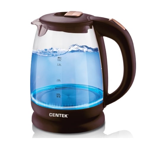 Чайник Centek CT-1069 шоколад и бронза, стекло, 2 л, 2200 Вт, внутренняя LED подсветка, защита от включения без воды