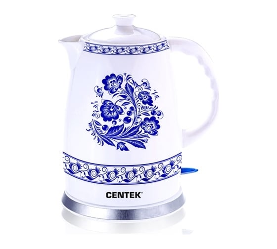 Чайник Centek CT-1058 гжель, керамика, 2 л, 2000 Вт, подставка с металлом, автовыключение 1