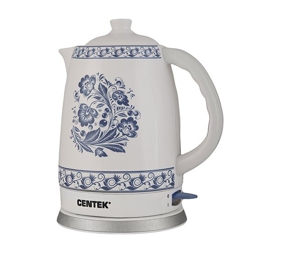 Чайник Centek CT-1058 гжель, керамика, 2 л, 2000 Вт, подставка с металлом, автовыключение