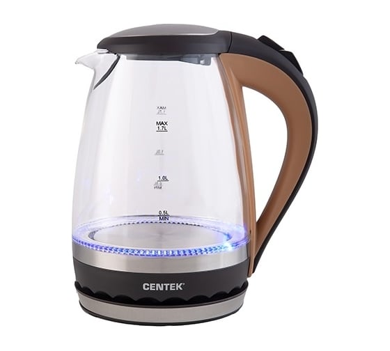 Чайник Centek CT-0046 стекло, 1.7 л, 2200 Вт, внутренняя LED подсветка, отделка нержавеющая сталь