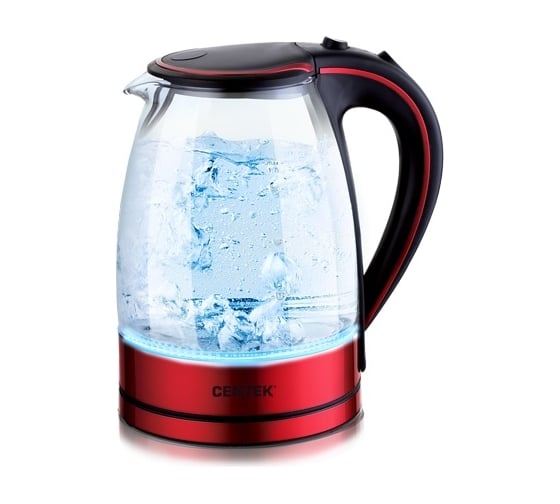 Чайник Centek CT-1009 BLR красный/черный, стекло, 1.7 л, 2200 Вт, внутренняя LED подсветка, кнопка 1