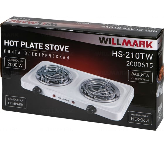 Электрическая плита WILLMARK 2 спиральные конфорки 140 мм, 2000 Вт HS-210TW 2000615