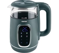Чайник Centek 1.7л, 2200Вт, 2стенки, Стекло LED-дисплей, t:40/80/90/100С, сенсорный подогрев CT-0052 Green
