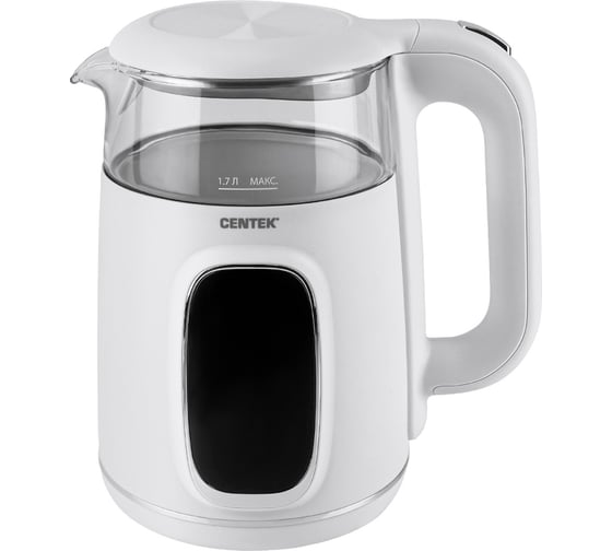 Чайник Centek 1.7л, 2200Вт, 2стенки, Стекло LED-дисплей, t:40/80/90/100С, сенсорный подогрев CT-0052 White