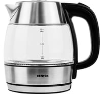 Чайник Centek стекло 1.2л, 1600Вт, внутр.LED подсветка,защита от вкл б/воды, сьемная крышка CT-0018