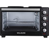 Мини-печь Willmark WHO-321BL (30л,2 чугун.конф.1000+750Вт,лампа,4 линейных ТЭНа,черн.) 1001286