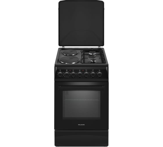 Плита комбинированная Optima WILLMARK CS-5624 (2 газ./2 эл, эл.дух.,таймер,ящик, эл.подж, газ контр,50х60) (Матовый черный) 1002591 1