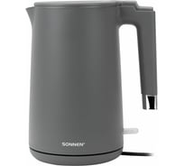 Чайник электрический SONNEN с двойными стенками KT-8719G, 1.5л, 2200 Вт, графитовый 454693