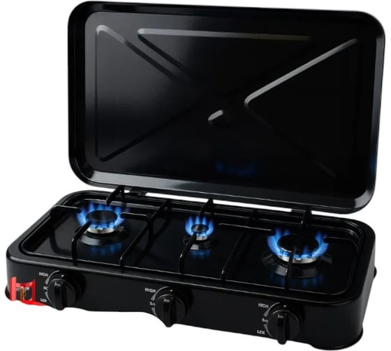 Плита газовая настольная BlackWeld трехконфорочная, черная 150224 1