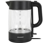 Чайник электрический BRASSON KT-727, 1,7л, 2200 Вт, стекло, графит, 455190