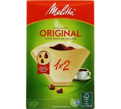 Бумажные фильтры для заваривания кофе Melitta 1x2 80 шт коричневые 100762