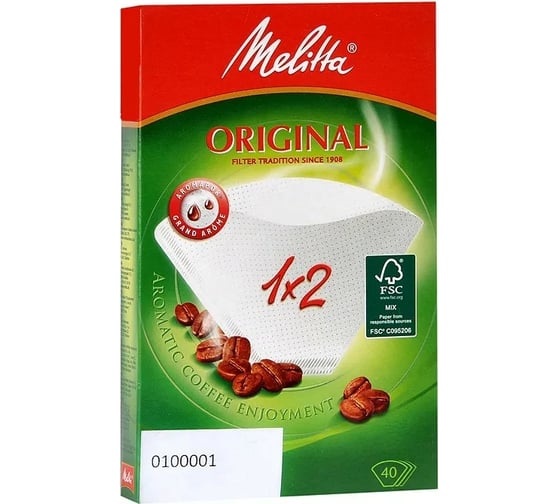 Бумажные фильтры для заваривания кофе Melitta 1x2 40 шт белые 100001 1