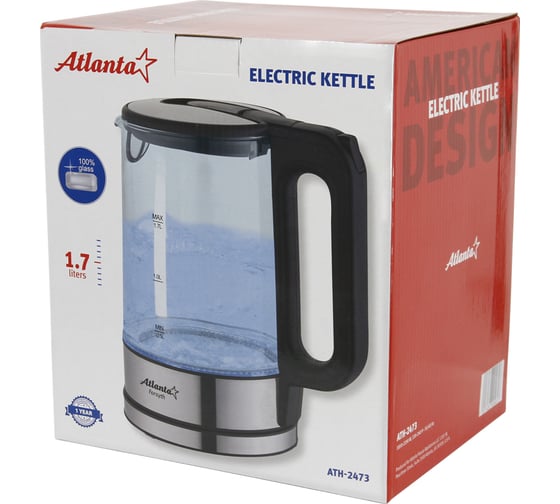 Электрический стеклянный чайник Atlanta ATH-2473 black