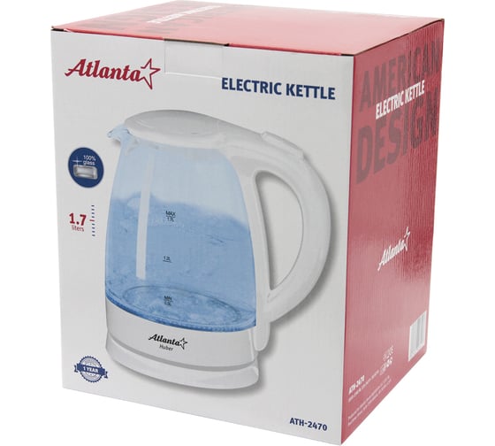 Электрический стеклянный чайник Atlanta ATH-2470 white