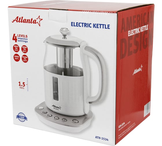 Электрический стеклянный чайник Atlanta ATH-2534 gray