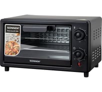 Мини-печь электрическая SONNEN EO-1001, 800 Вт, 10 л, таймер, нагрев до 230 C, черная 458308