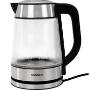 Чайник электрический SONNEN KT-6801, 1,8л, 2200 Вт, стекло, сталь, подсветка, узор полоска 455143