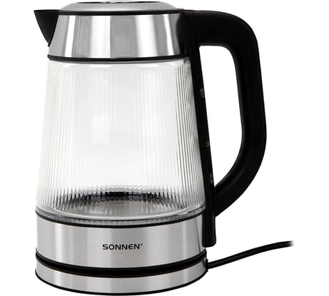 Чайник электрический SONNEN KT-6801, 1,8л, 2200 Вт, стекло, сталь, подсветка, узор полоска 455143
