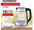 Чайник электрический SONNEN KT-6801, 1,8л, 2200 Вт, стекло, сталь, подсветка, узор полоска 455143 2