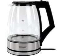 Чайник электрический SONNEN KT-1807, 1,8л, 2200 Вт, стекло, сталь, подсветка 455140