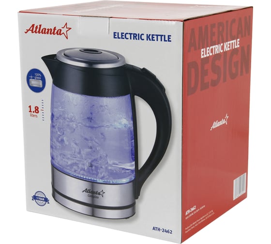 Электрический стеклянный чайник Atlanta ATH-2462 black