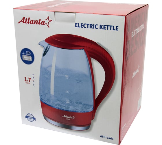 Электрический стеклянный чайник Atlanta ATH-2461 red