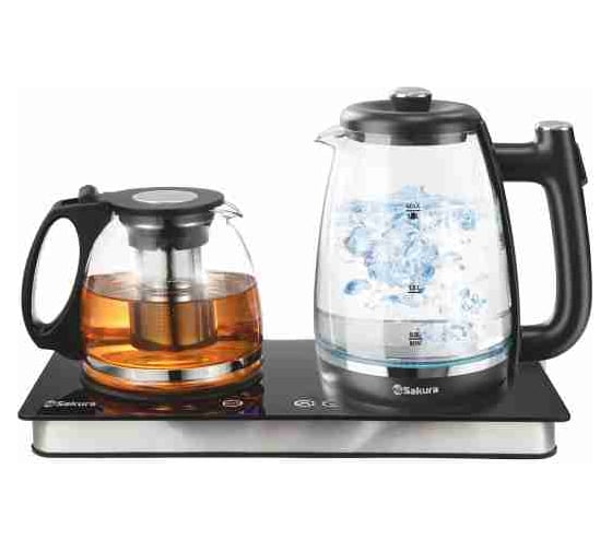 Чайник электрический Sakura 2-в-1 SA-2945BK (1.8) стекл подсв заварник 1,2л поддерж темп УТ000003724 1