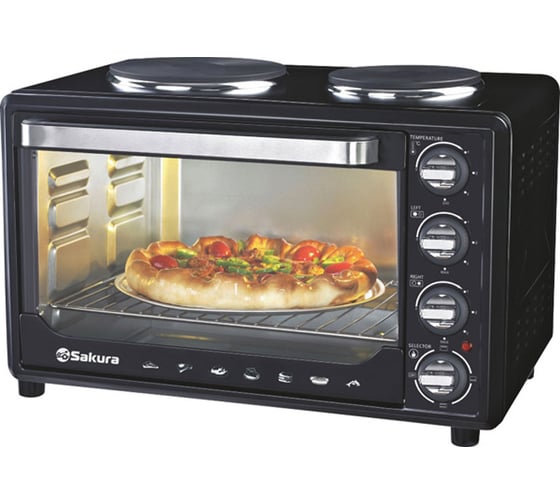 Духовка электро SAKURA SA-7001HBK 3200Вт, 35л, 2 конфорки, черный 00000035679 1