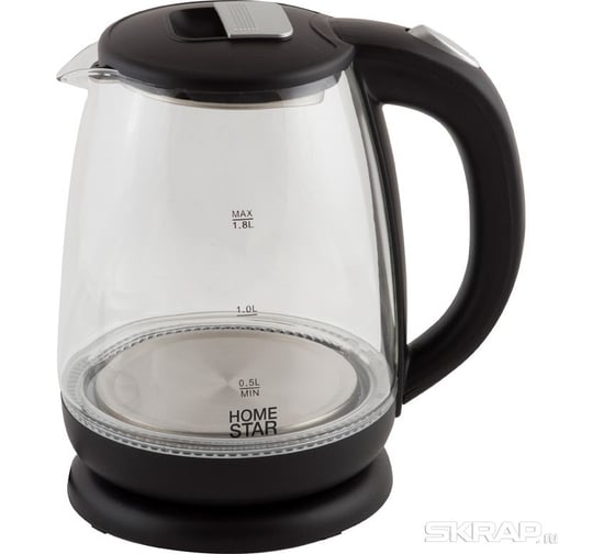 Чайник HomeStar HS-1018 1.8 л стекло, пластик черный 00 5966
