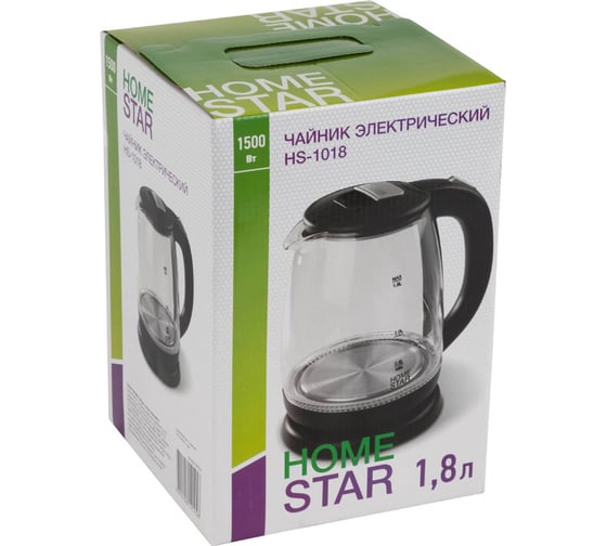 Чайник HomeStar HS-1018 1.8 л стекло, пластик черный 00 5966