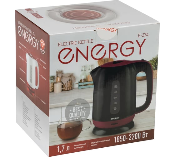 Чайник Energy E-274 1.7 л, диск пластик черный 164085