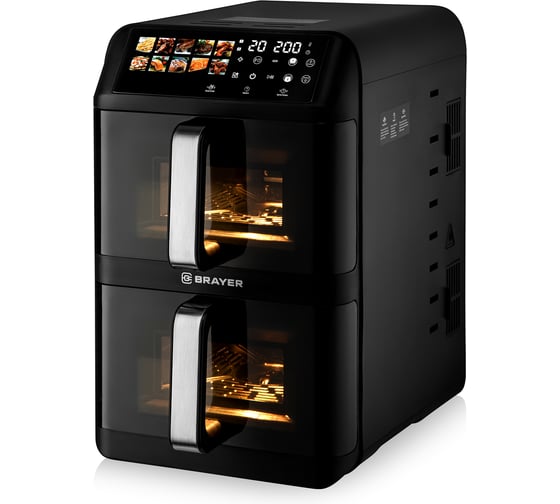 Аэрогриль BRAYER 2047BR-BK 2400 Вт,11 л, 2 чаши, t. 200С, съемная решетка, LED-дисплей, 10 программ BR2047BK 1