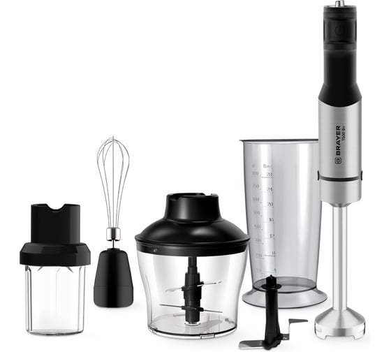 Блендер погружной BRAYER 1266BR 1500 Вт, венчик, измельчитель 600 мл, стакан 800 мл, кофемолка, лед BR1266 1