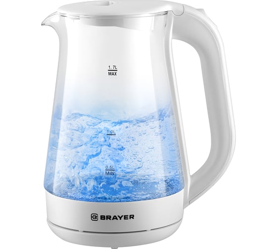 Чайник электрический BRAYER 6112BR-WH 2200 Вт, 1,7 л, стеклян.корп, автоотключ BR6112WH