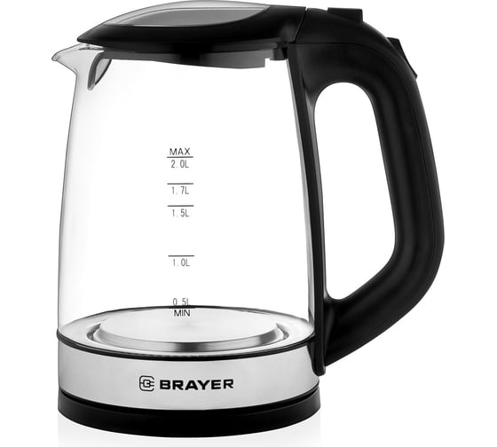 Электрический стеклянный чайник BRAYER 2200 Вт, 2 л, черный BR1040BK