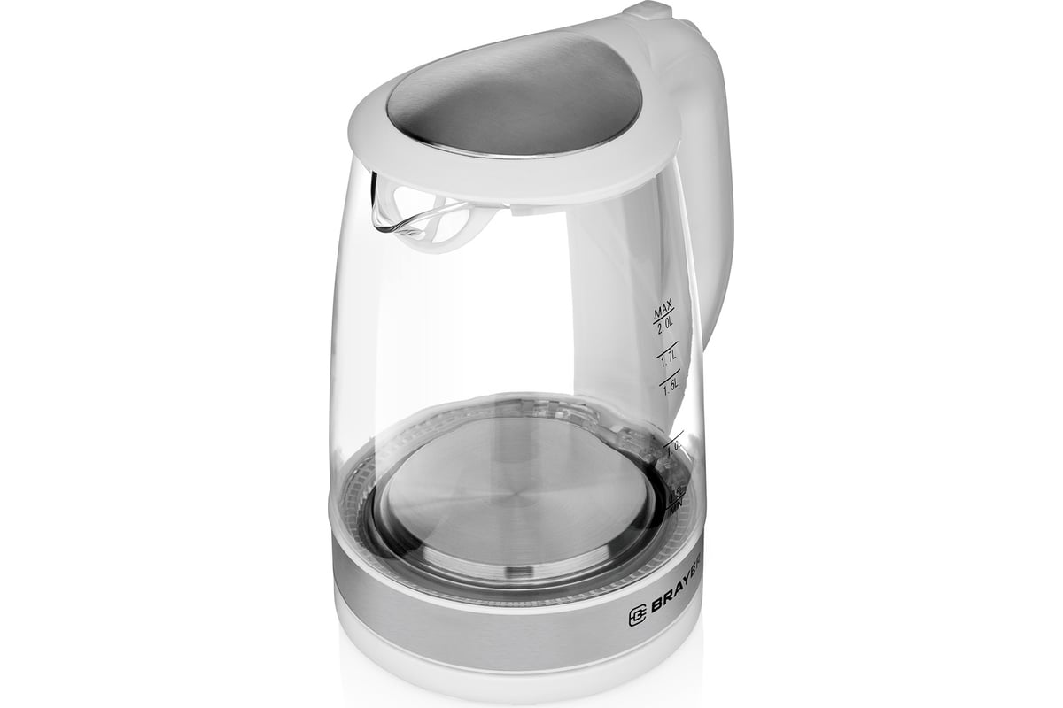 Электрический стеклянный чайник BRAYER 2200 Вт, 2 л, белый BR1040WH ...