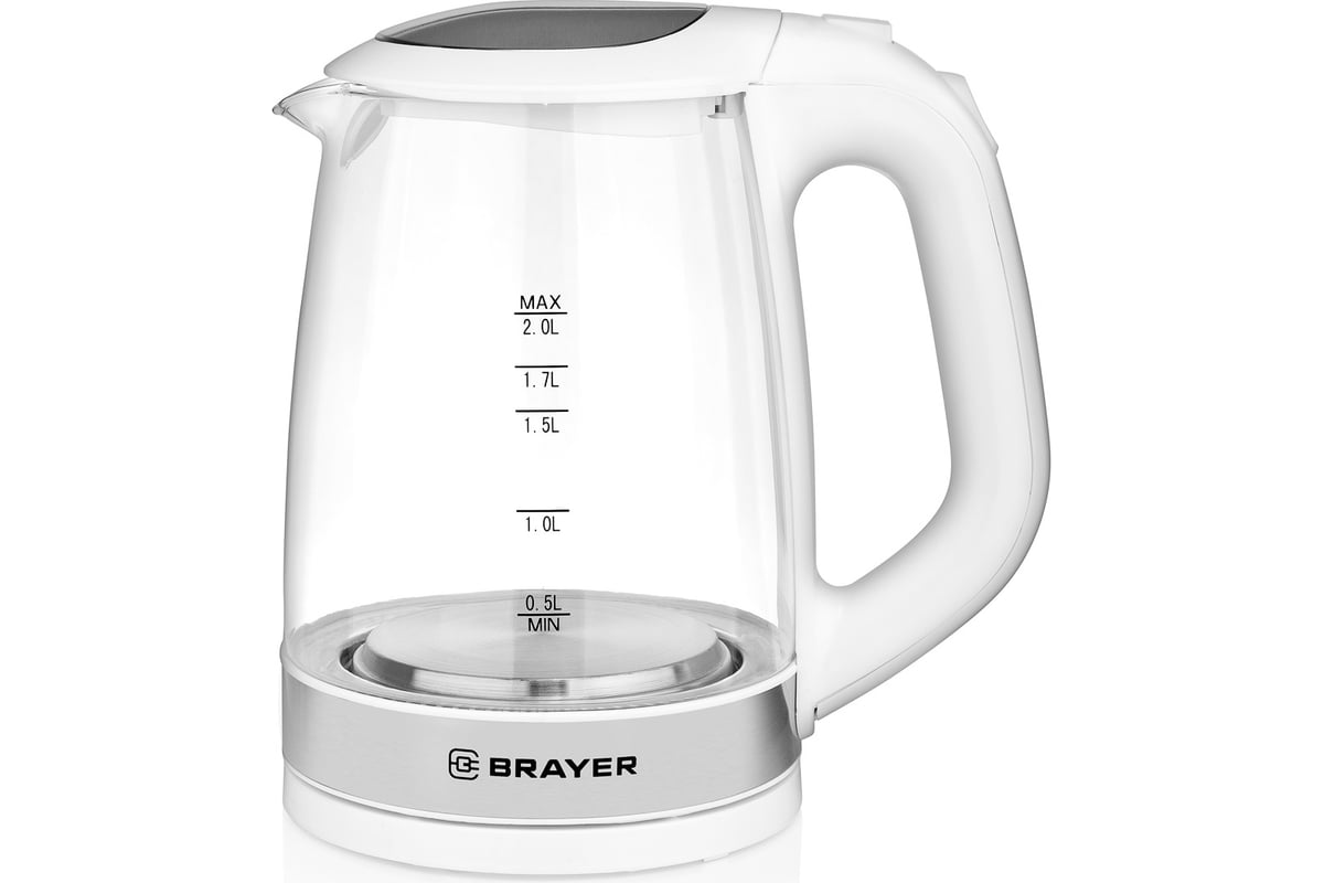Электрический стеклянный чайник BRAYER 2200 Вт, 2 л, белый BR1040WH ...