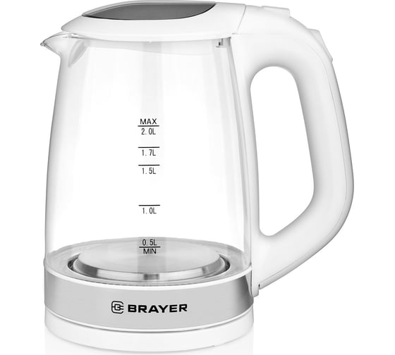 Электрический стеклянный чайник BRAYER 2200 Вт, 2 л, белый BR1040WH
